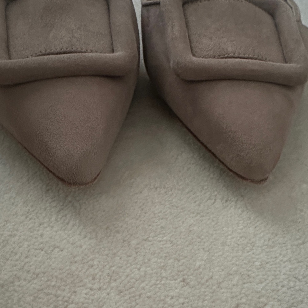 Manolo Blahnik Taupe Suede Pointed Mule with Buckle - Picture 4 of 5